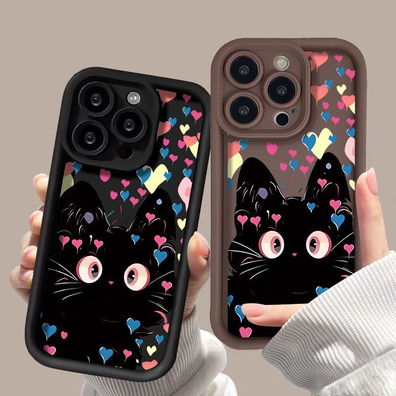 Love Little Black Cat Phone Case Frosted Soft Shell