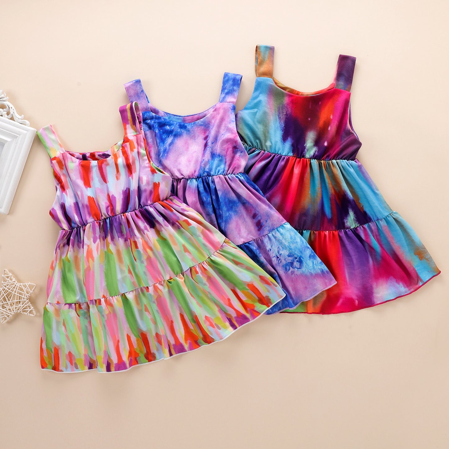 Children's Cross-Border Hot Selling Hot Style Girls 1-5 Tie-Dye Suspender Dress