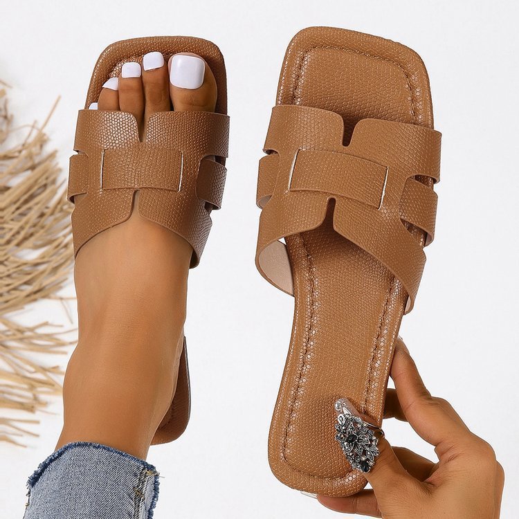 Women's Fashion Leather Outer Wear Square Head Sandals