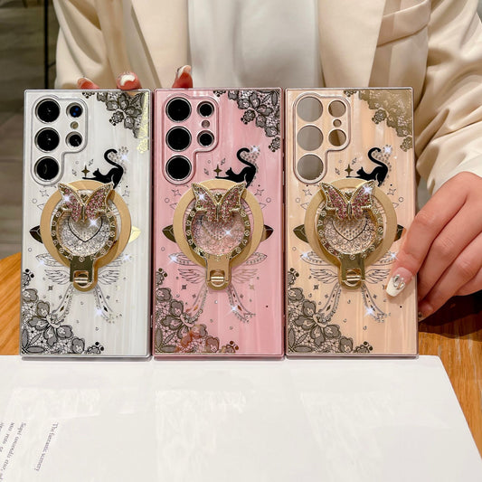 Minimally Designed Diamond Encrusted Butterfly Stand Samsung Phone Case