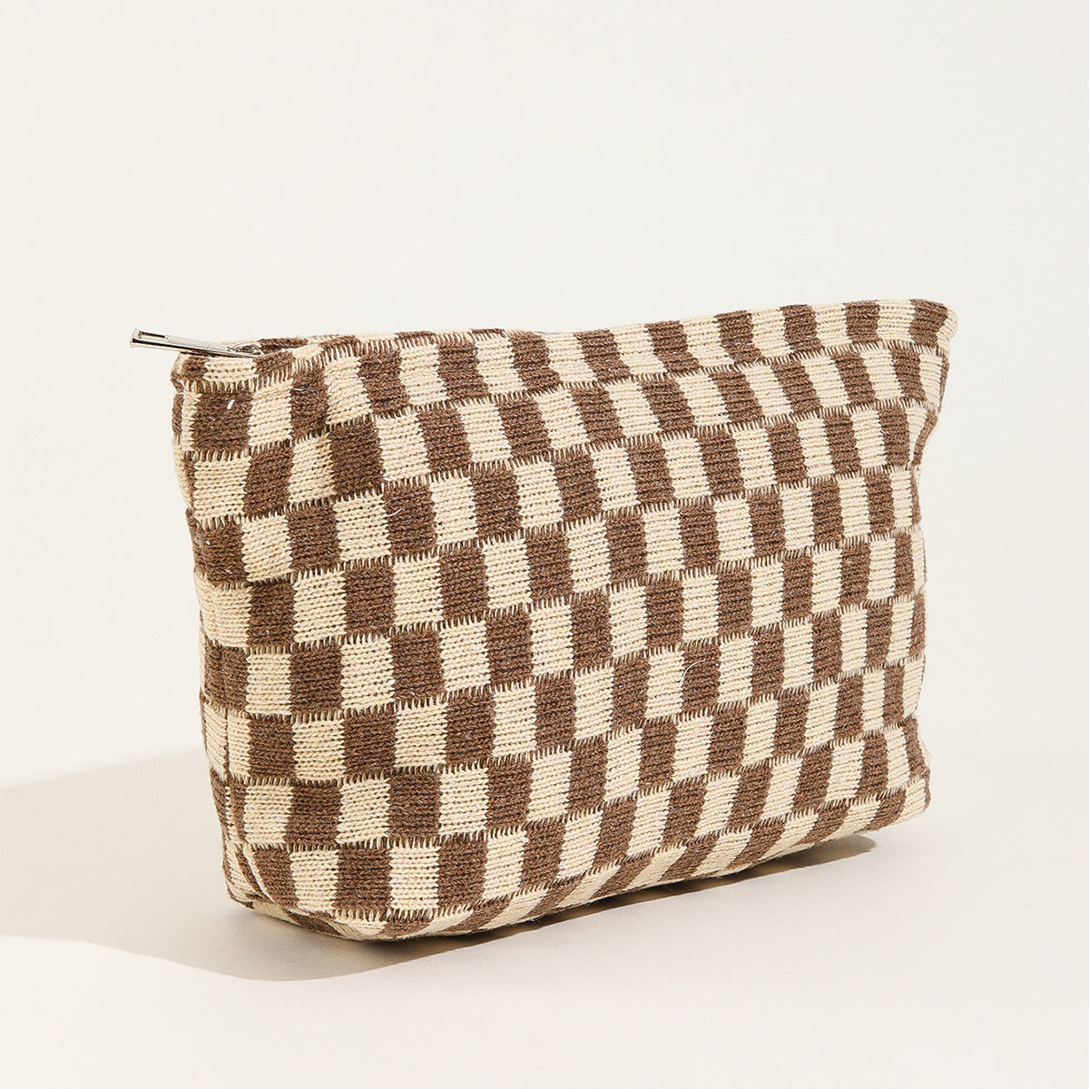 Large Wool Chessboard Cosmetic Bag Knitted Wash Bag