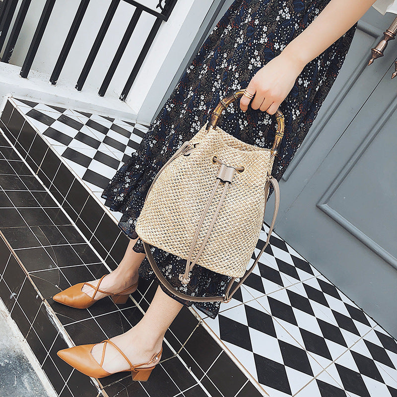 Bamboo bag bucket bag female bag