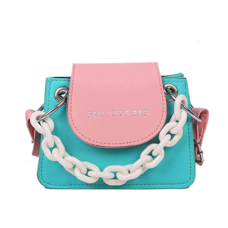 Color contrast one-shoulder chain bag