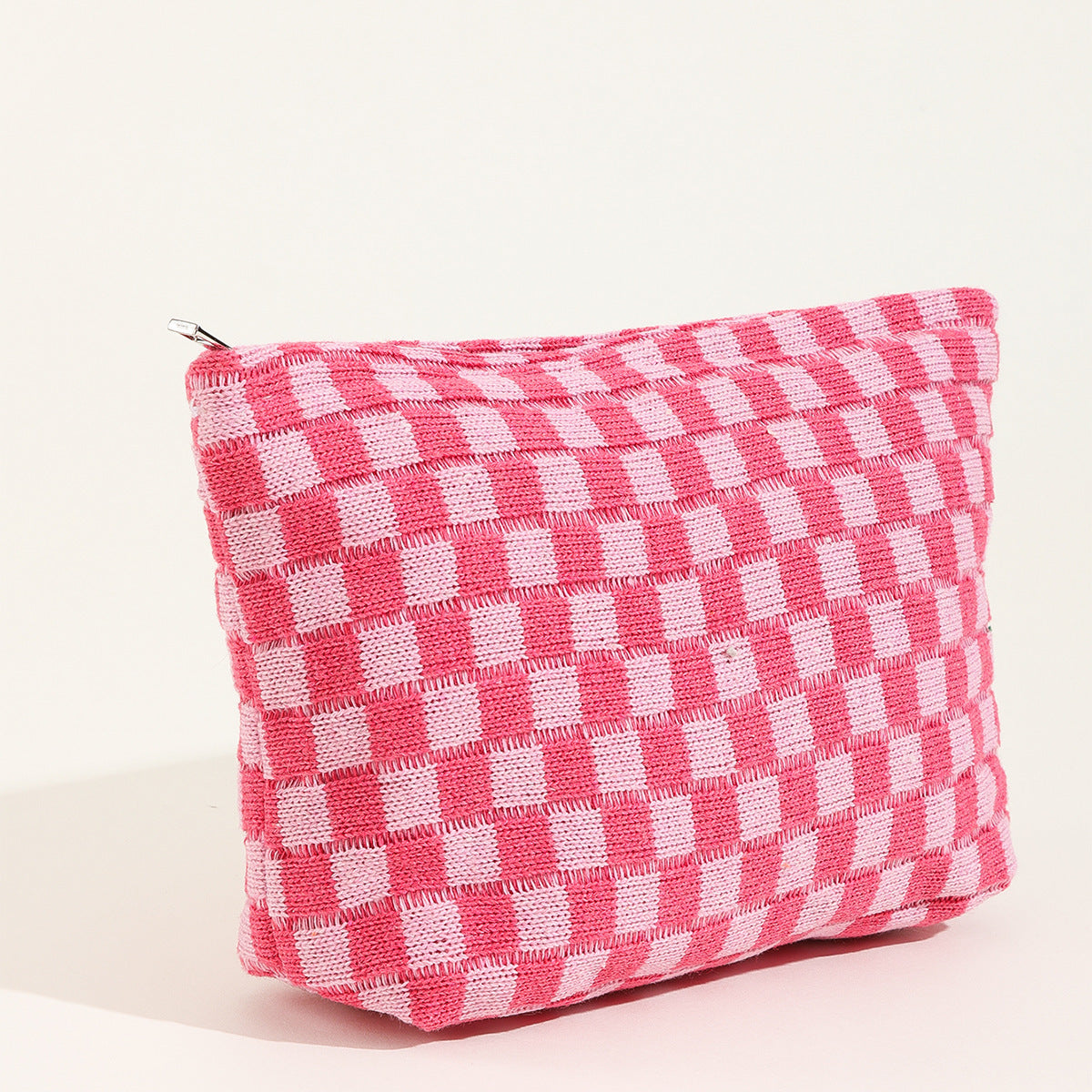 Large Wool Chessboard Cosmetic Bag Knitted Wash Bag