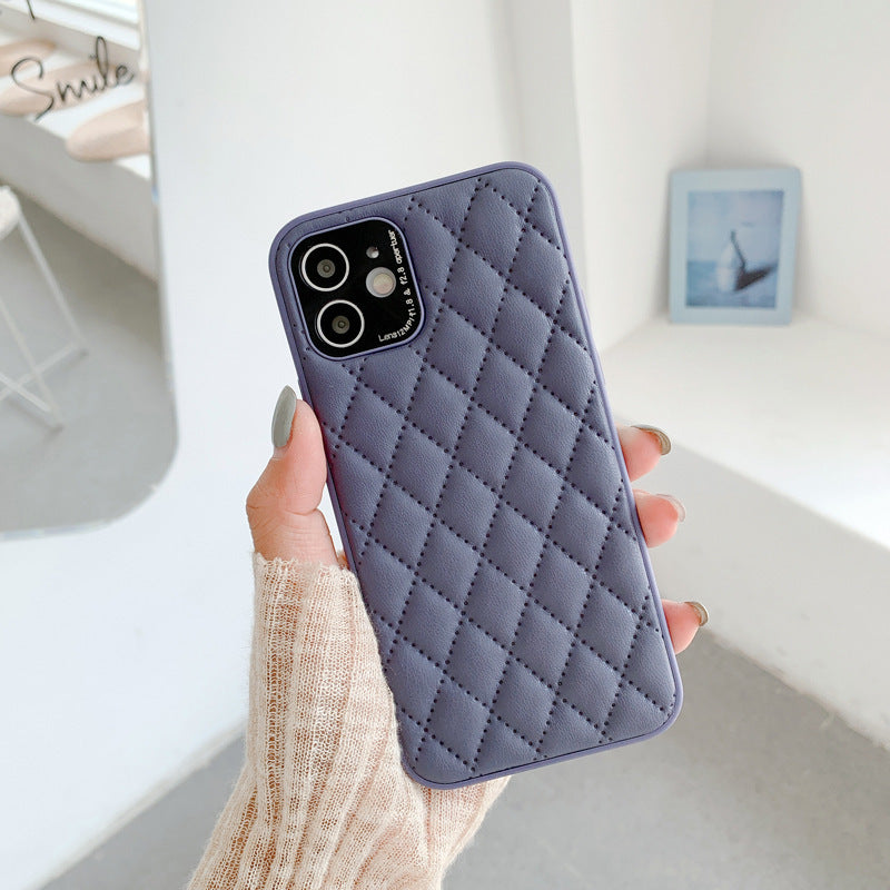 Solid Color Diamond Plaid Lambskin Phone Case