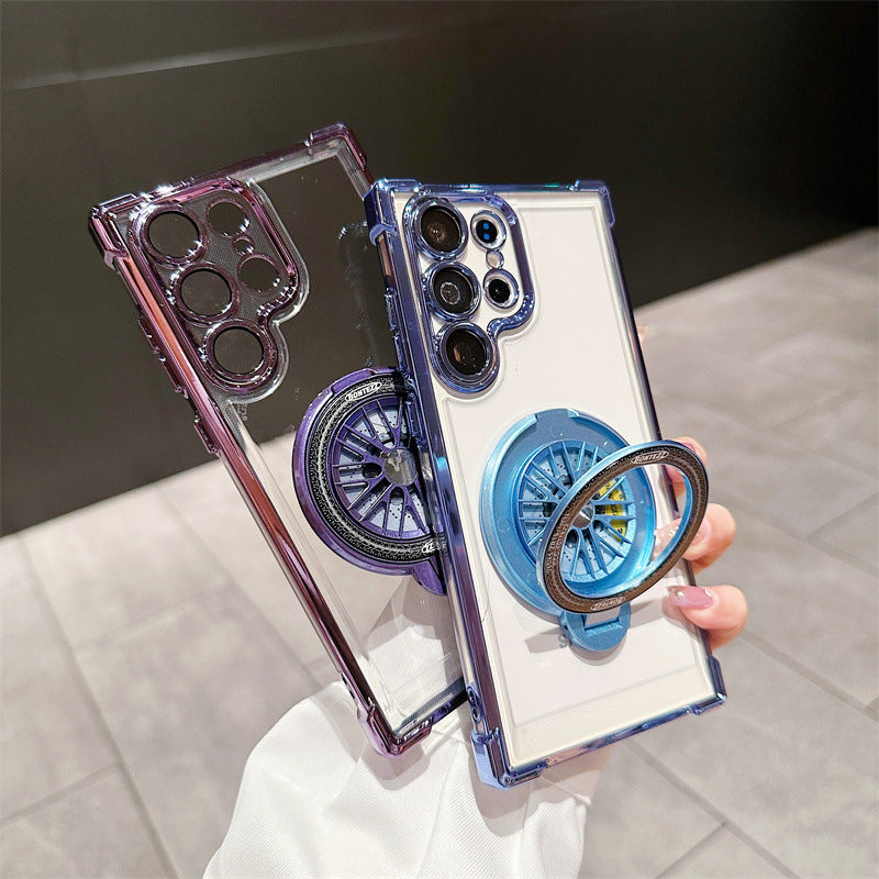 Electroplating Four-corner Drop-resistant Rotating Gyro Magnetic Bracket S23 Phone Case