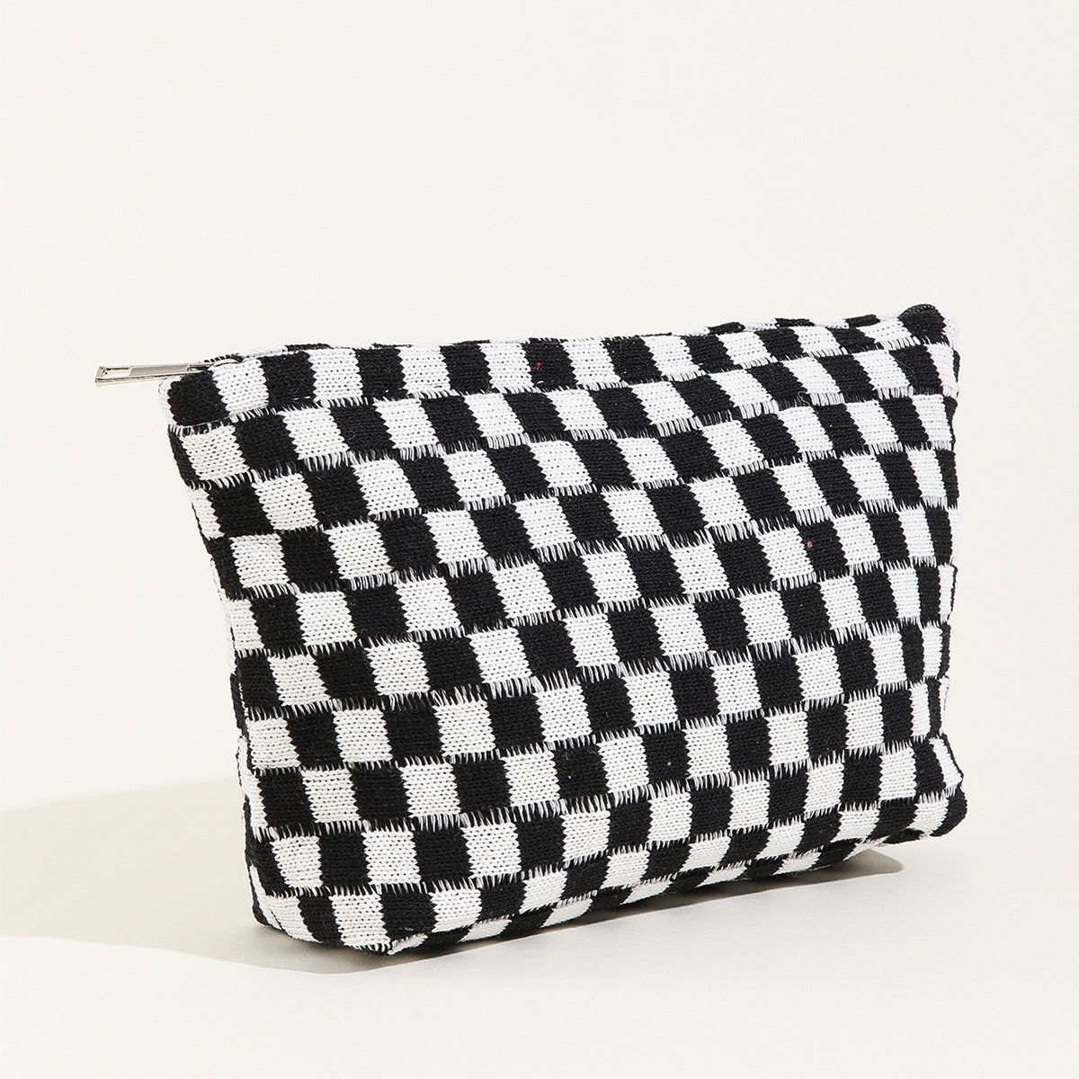 Large Wool Chessboard Cosmetic Bag Knitted Wash Bag