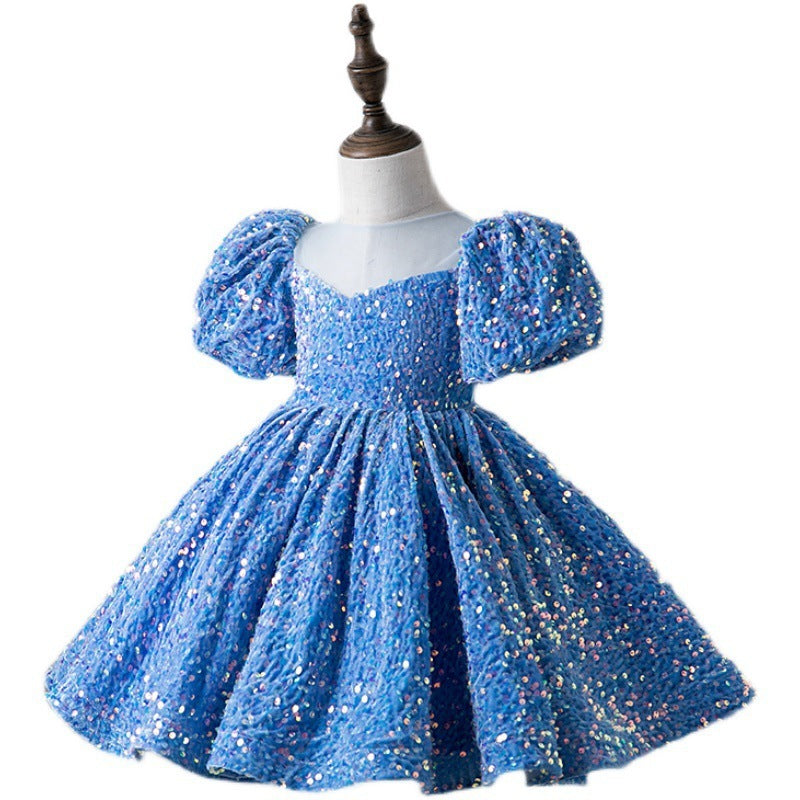 Sequined Children's Girl Princess Dress Birthday Full-year Baby Girl Catwalk Host Piano Performance Wear