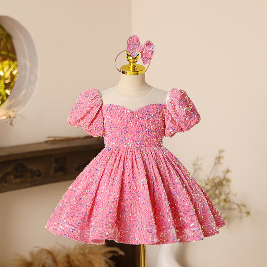 Sequined Children's Girl Princess Dress Birthday Full-year Baby Girl Catwalk Host Piano Performance Wear