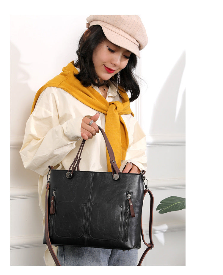 Women's Large-capacity Retro Tote Bag Simple Crossbody Bag