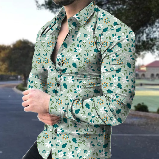 Men's Casual Long Sleeved Large Floral Shirt