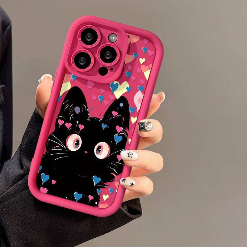 Love Little Black Cat Phone Case Frosted Soft Shell