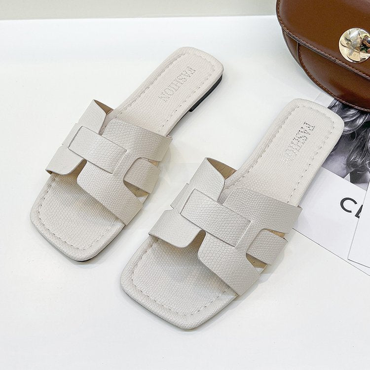 Women's Fashion Leather Outer Wear Square Head Sandals