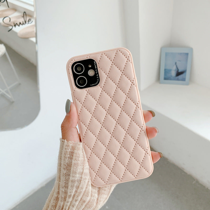 Solid Color Diamond Plaid Lambskin Phone Case