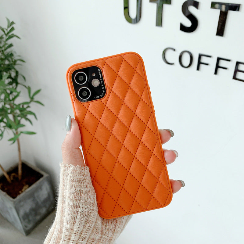 Solid Color Diamond Plaid Lambskin Phone Case