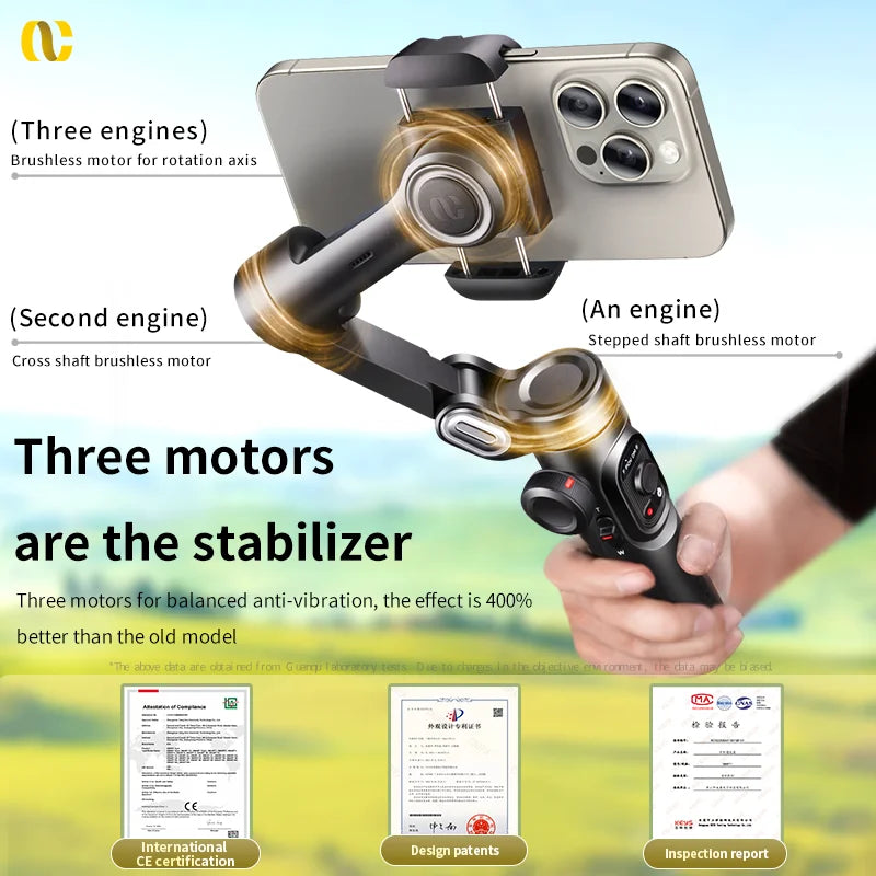 AOCHUAN 3-Axis Handheld Gimbal Stabilizer for Smartphone with Fill Light for iPhone Android Face Tracking Tiktok Vlog Smart XE