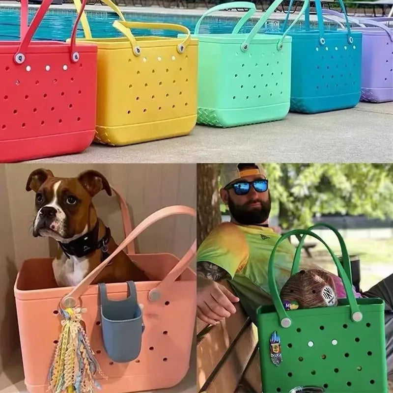 Solid Fashion Hole Durable Waterproof Beach Bag Fashion Rubber Handbag Beach Boat Swimming Sports Shopping Portable Eva Handbag