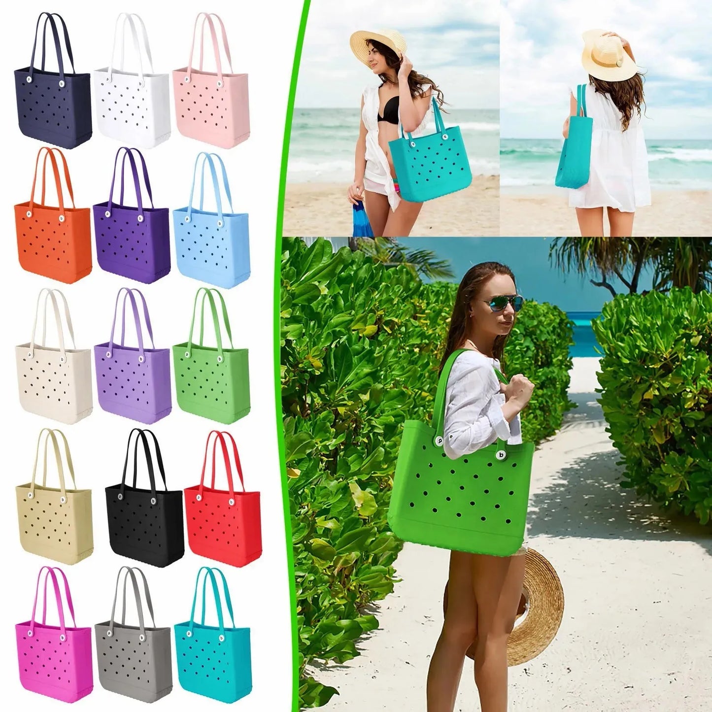 Solid Fashion Hole Durable Waterproof Beach Bag Fashion Rubber Handbag Beach Boat Swimming Sports Shopping Portable Eva Handbag