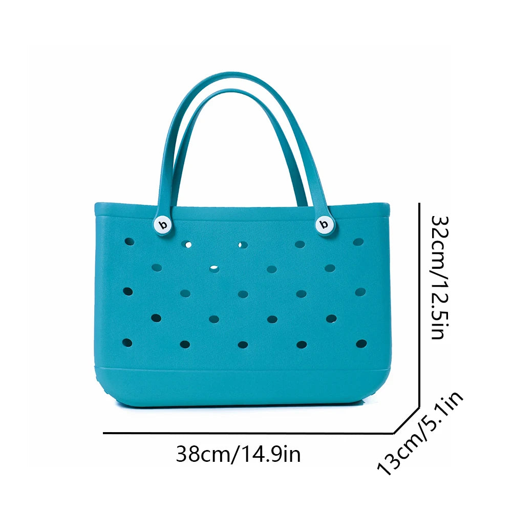 Solid Fashion Hole Durable Waterproof Beach Bag Fashion Rubber Handbag Beach Boat Swimming Sports Shopping Portable Eva Handbag