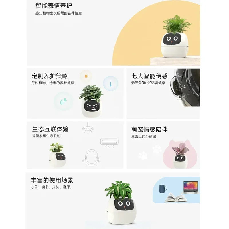 New intelligent lazy person automatic water absorbing flower pot plastic resin circular USB rechargeable indoor plant small