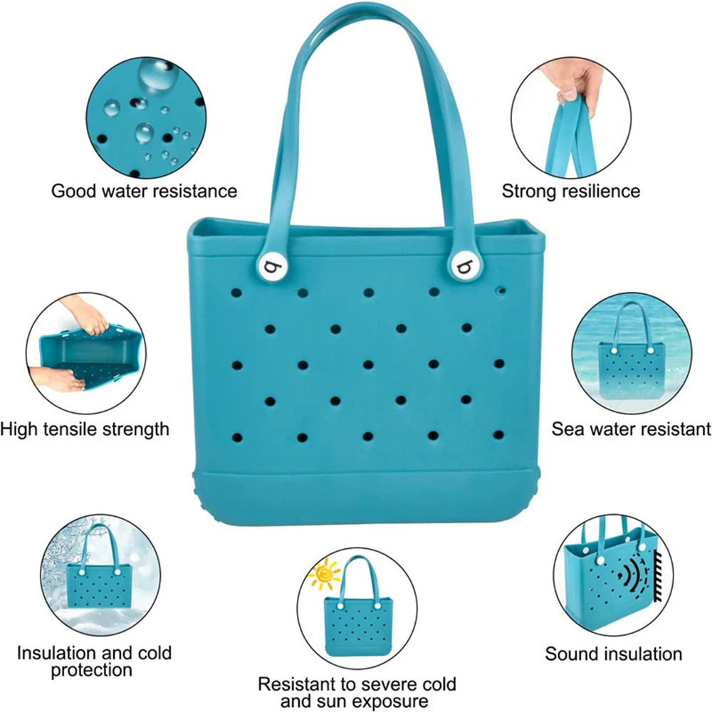 Solid Fashion Hole Durable Waterproof Beach Bag Fashion Rubber Handbag Beach Boat Swimming Sports Shopping Portable Eva Handbag