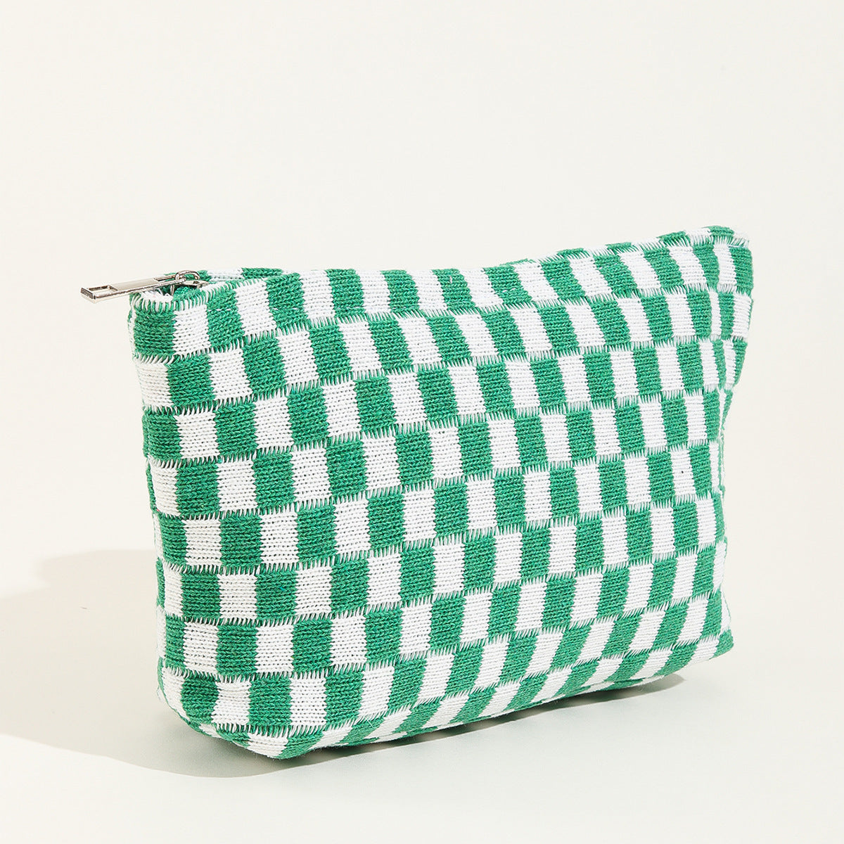 Large Wool Chessboard Cosmetic Bag Knitted Wash Bag