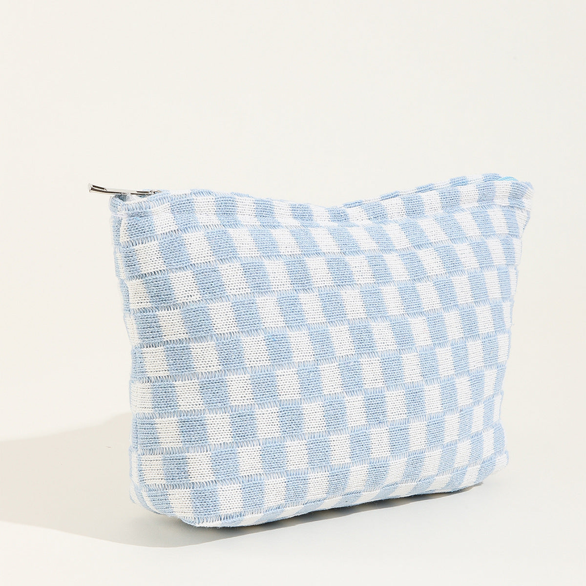 Large Wool Chessboard Cosmetic Bag Knitted Wash Bag