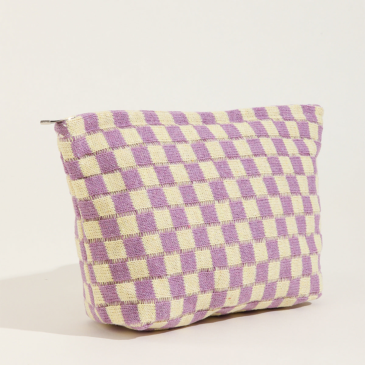 Large Wool Chessboard Cosmetic Bag Knitted Wash Bag