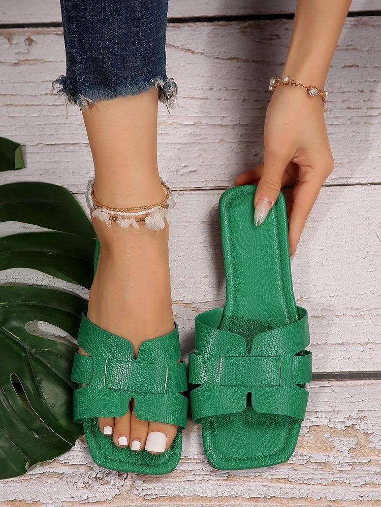 Women's Fashion Leather Outer Wear Square Head Sandals