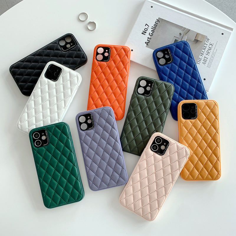 Solid Color Diamond Plaid Lambskin Phone Case