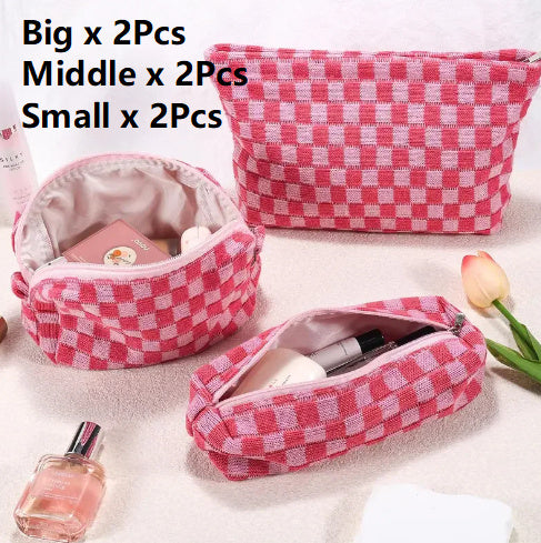 Large Wool Chessboard Cosmetic Bag Knitted Wash Bag