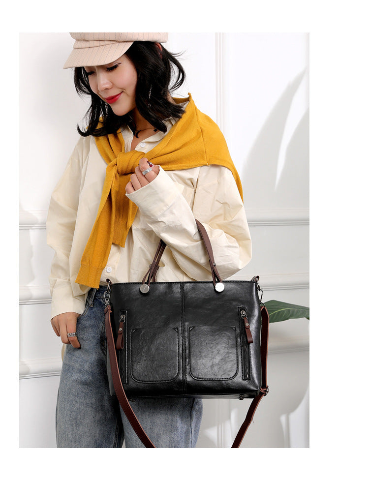 Women's Large-capacity Retro Tote Bag Simple Crossbody Bag